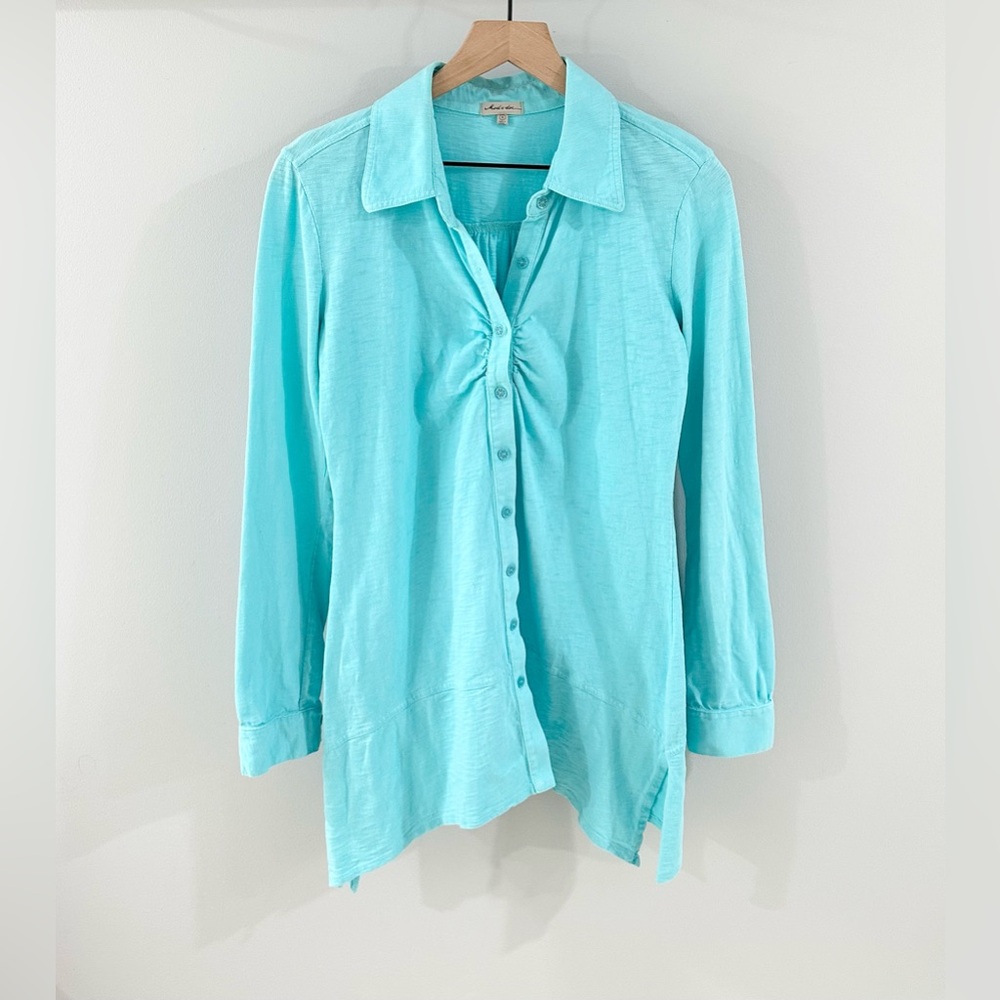 Mododoc Button Front Asymmetric Hem Tunic Blue Si… - image 1